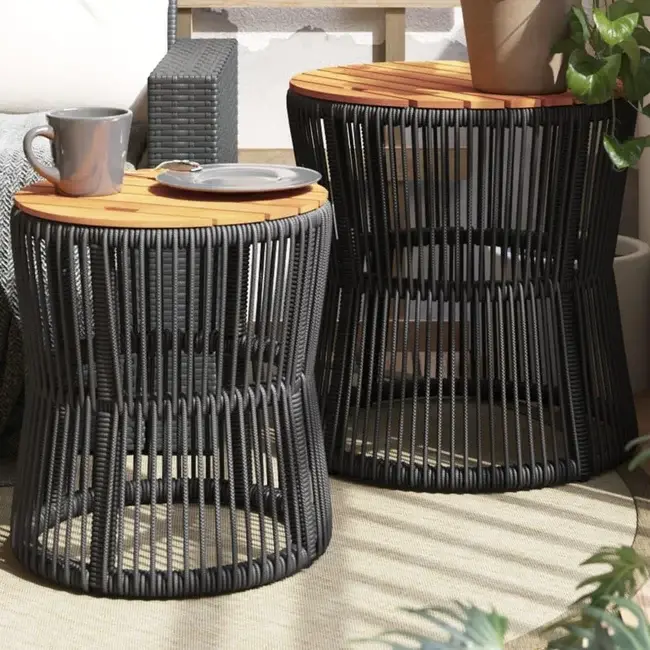 Haveborde 2 stk. med træplade polyrattan sort fra Boligcenter